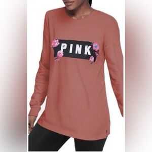 Victoria’s Secret Pink campus tee cotton long sleeve floral logo tee oversized